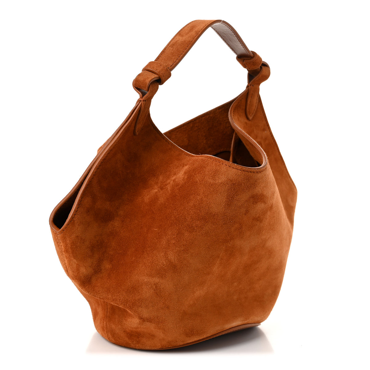 Suede Calfskin Mini Lotus Tote Caramel