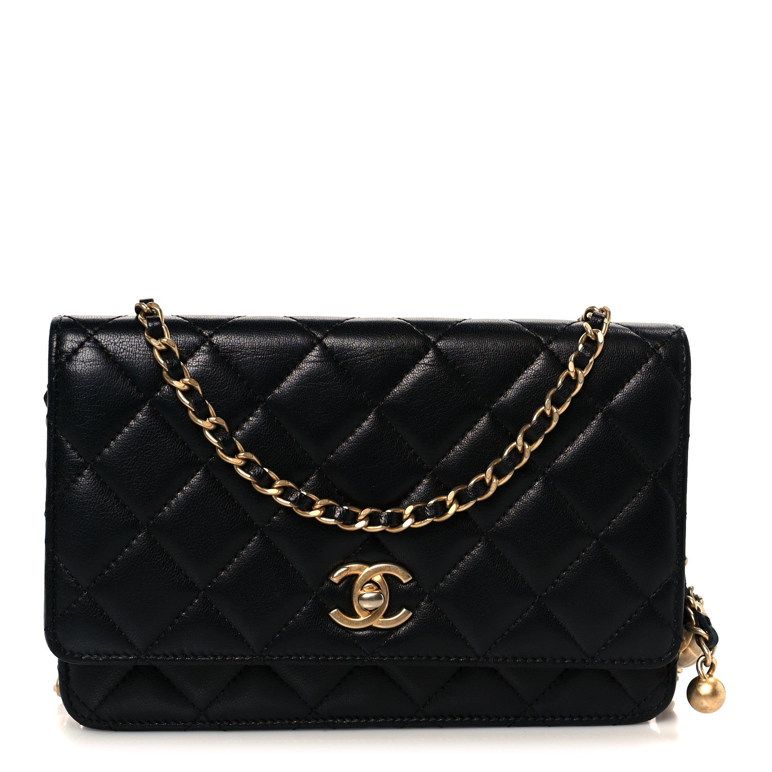 Chanel Lambskin Quilted CC Pearl Crush Wallet on Chain WOC Black 1 of 11