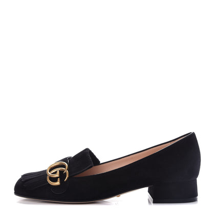 Gucci Kid Scamosciato GG Marmont Fringe 25mm Loafer Pumps 39 Black 1 of 11