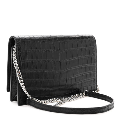 Saint Laurent Calfskin Crocodile Embossed Medium Classic Monogram Kate Tassel Satchel Black 3 of 11