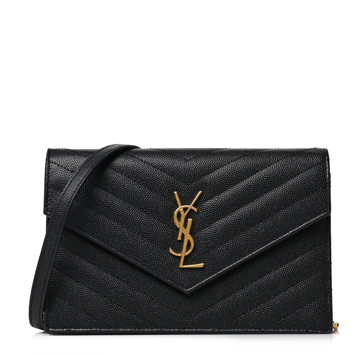 Grain De Poudre Matelasse Chevron Monogram Envelope Chain Wallet Black