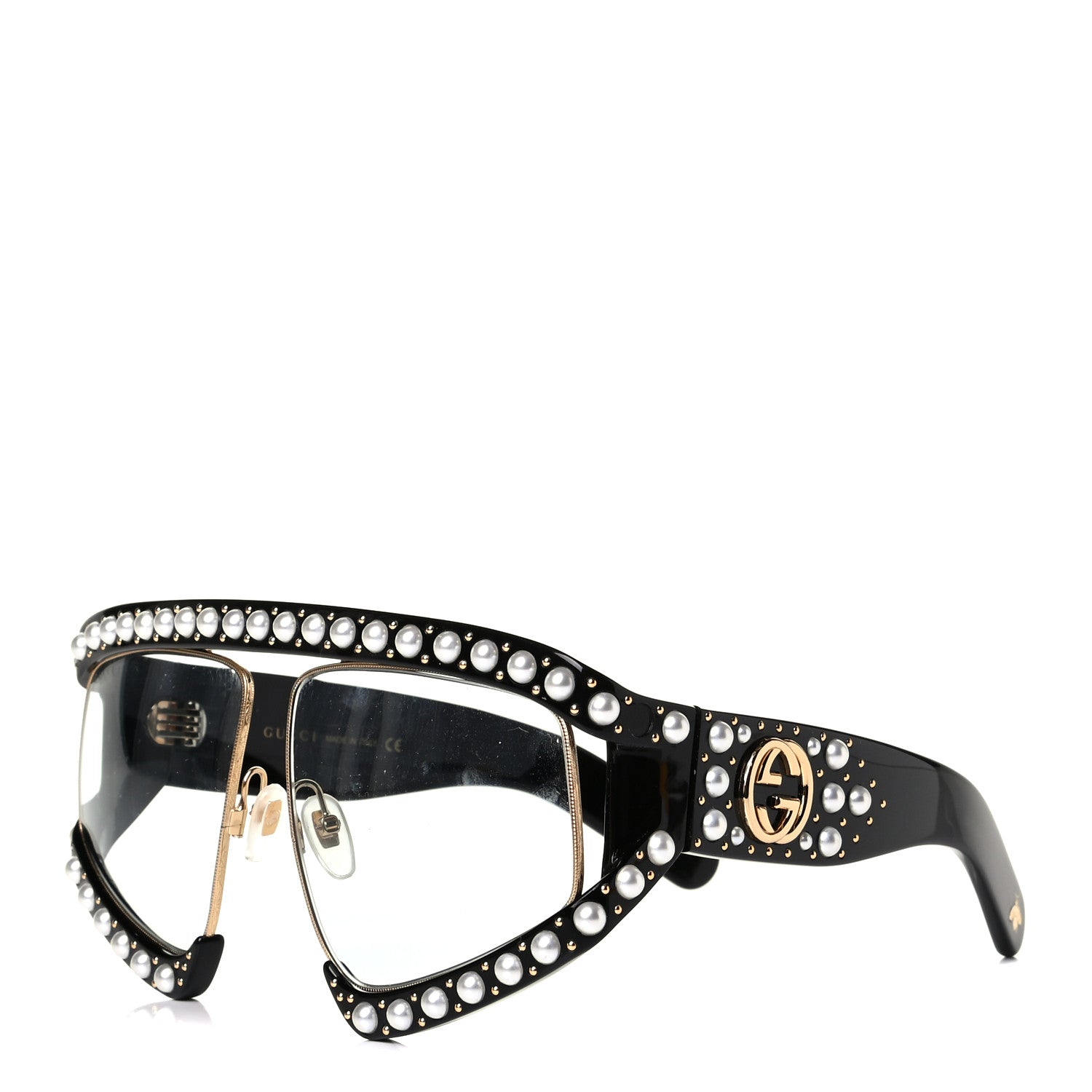 Gucci Acetate Pearl Rectangular Frame Sunglasses GG0234S Black 1 of 5