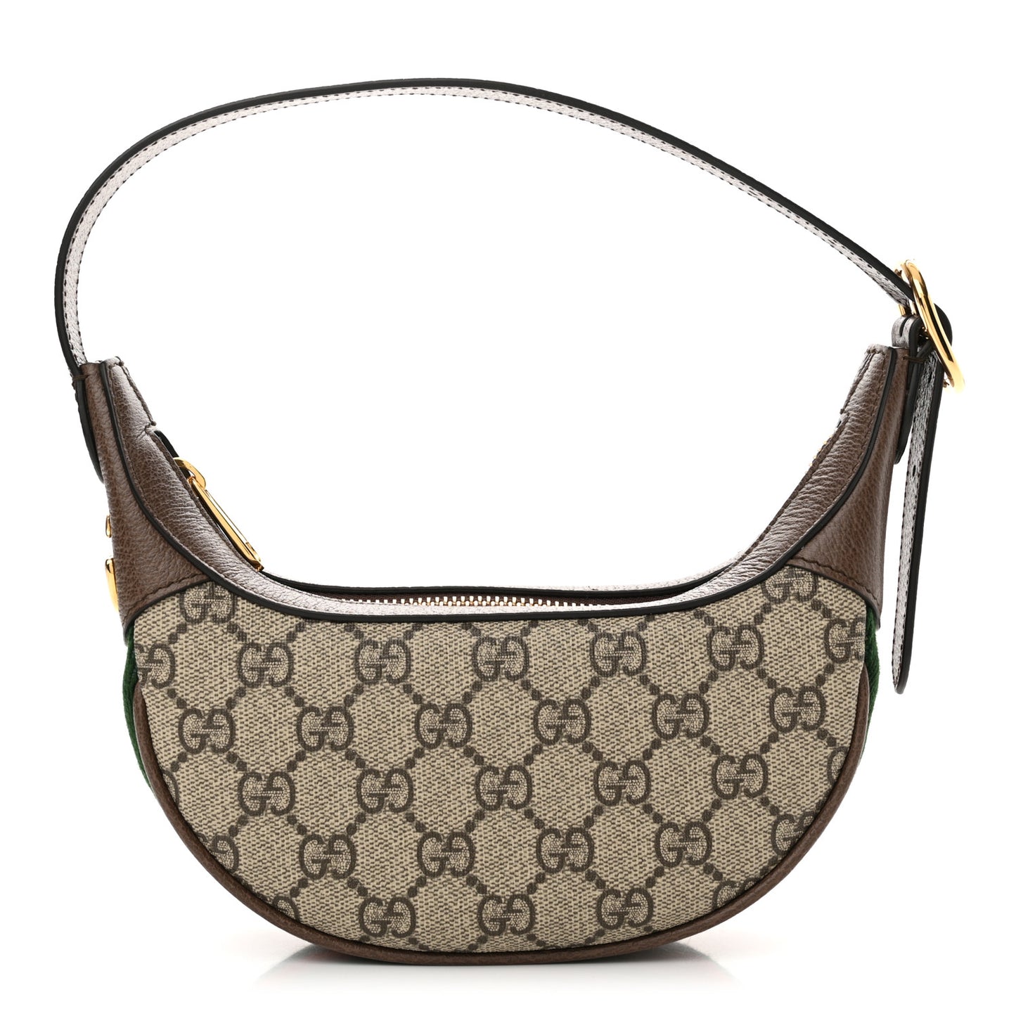 GG Supreme Monogram Textured Calfskin Web Mini Ophidia Half Moon Hobo Beige Ebony New Acero