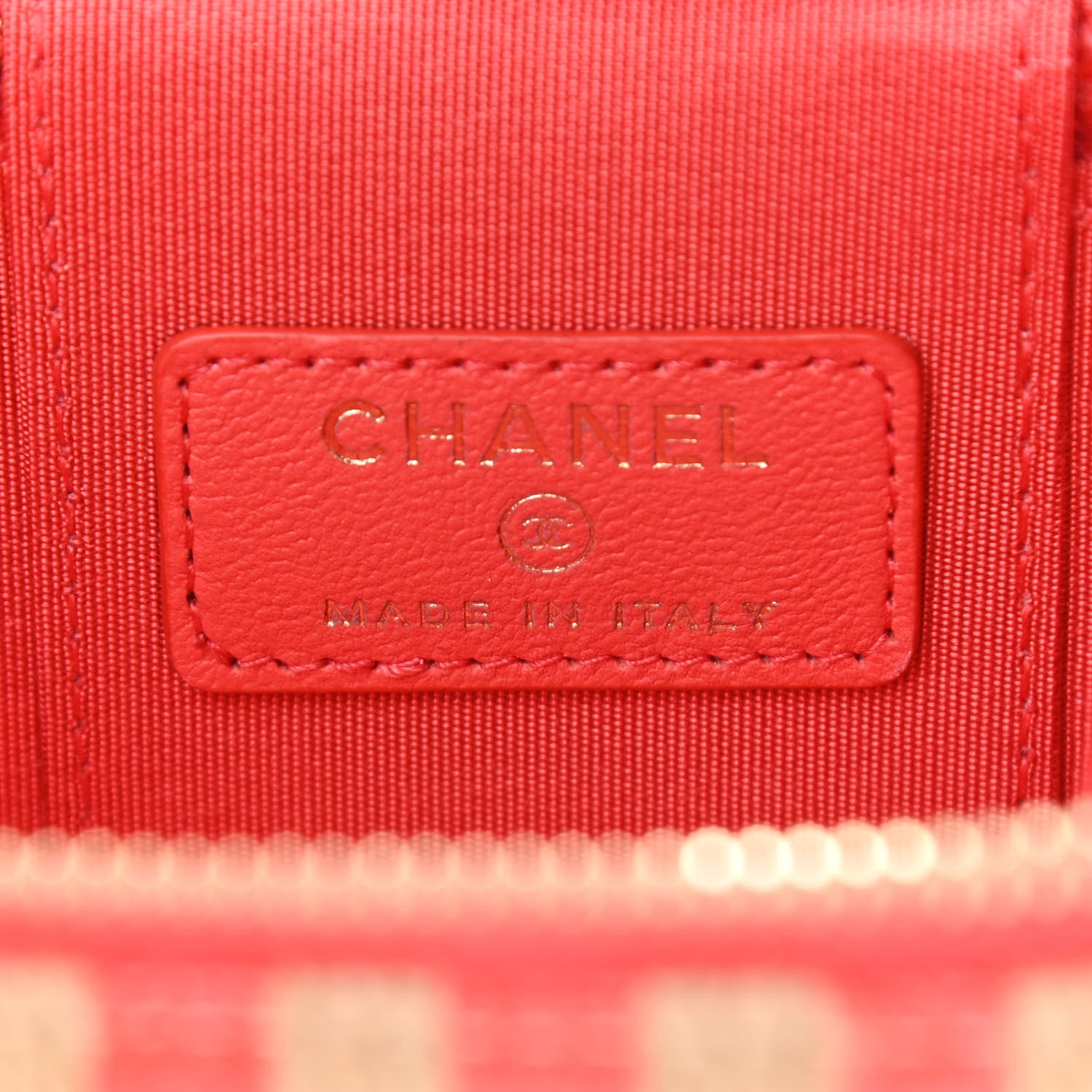 Chanel Raffia Jute Striped Mini Vanity Case With Chain Red Beige 5 of 9