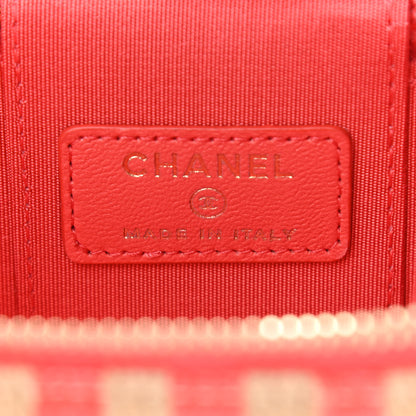 Chanel Raffia Jute Striped Mini Vanity Case With Chain Red Beige 5 of 9