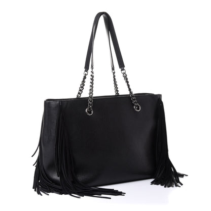 Saint Laurent Calfskin Fringe Monogram Shopping Tote Black 2 of 14