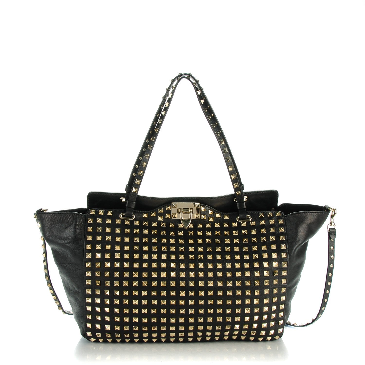 Valentino Garavani Vitello Medium Rockstud All Over Tote Black 1 of 7