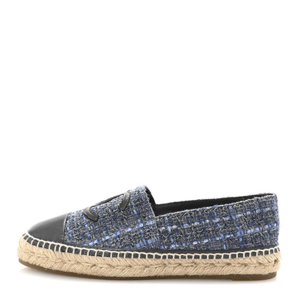 Chanel Tweed Lambskin CC Espadrilles 40 Blue Grey 1 of 10