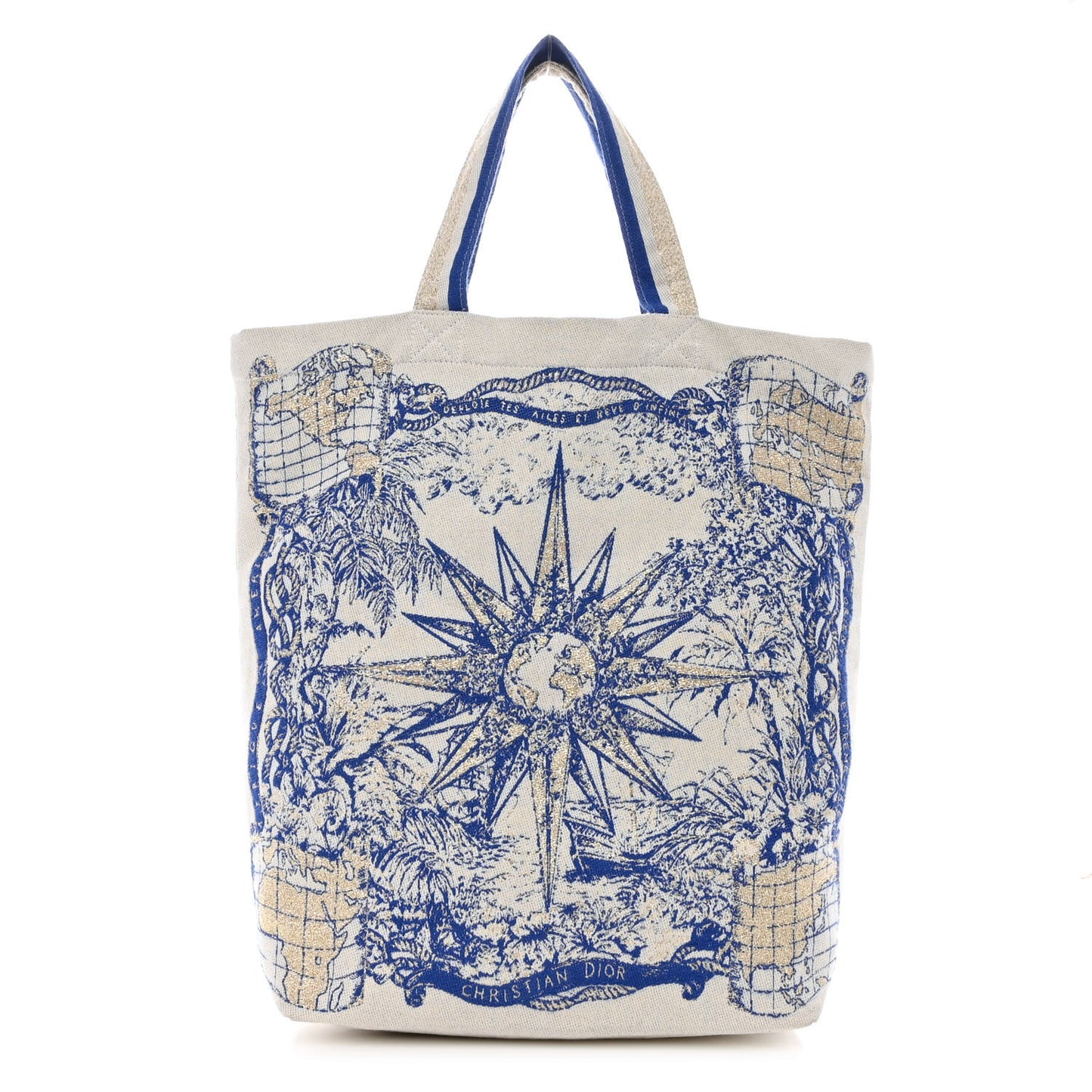 Canvas Print Tote Ivory Blue