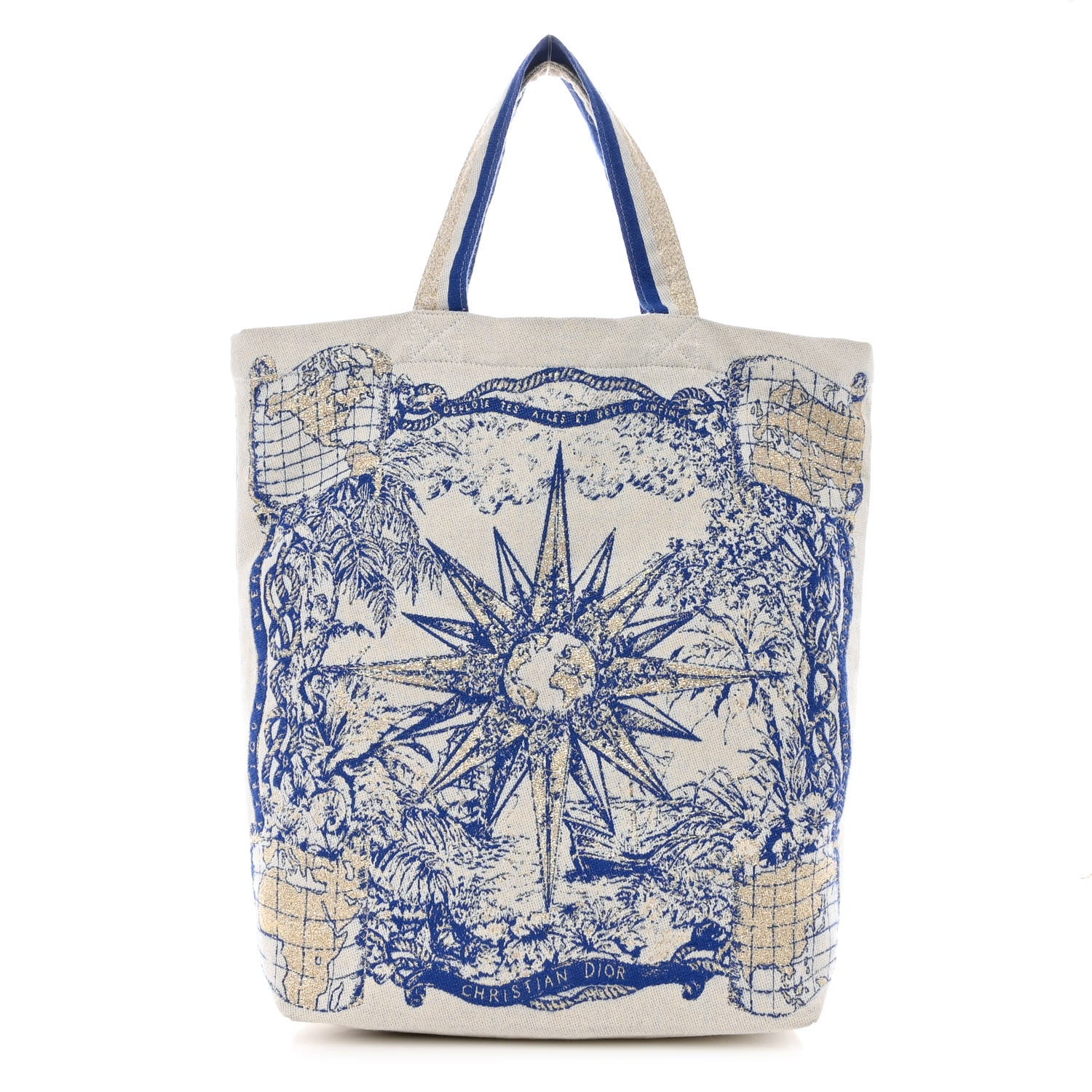 Christian Dior Canvas Print Tote Ivory Blue 1 of 10
