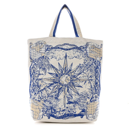 Christian Dior Canvas Print Tote Ivory Blue 1 of 10