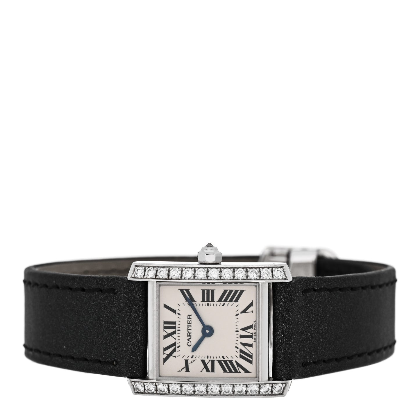 18K White Gold Calfskin Diamond Bezel 20mm Tank Francaise Quartz Watch