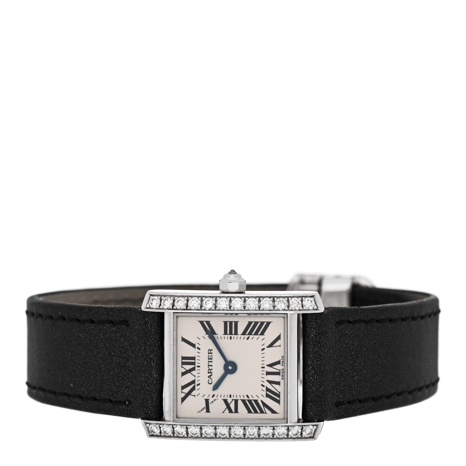 Cartier 18K White Gold Calfskin Diamond Bezel 20mm Tank Francaise Quartz Watch 2 of 5
