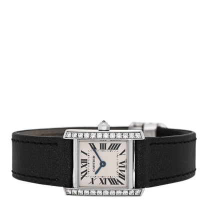 Cartier 18K White Gold Calfskin Diamond Bezel 20mm Tank Francaise Quartz Watch 2 of 5