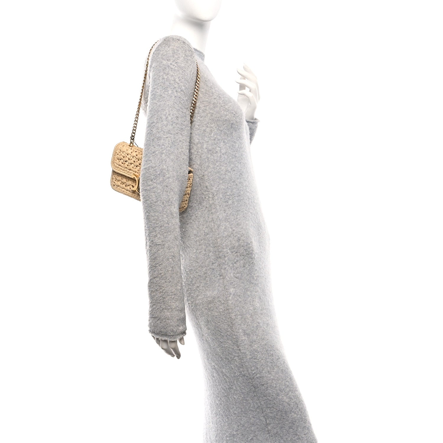 Celine Raffia Effect Claude Chain Shoulder Bag Natural 2 of 10