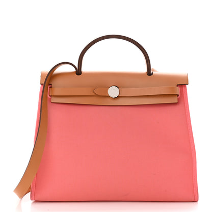 Hermes Vache Hunter Toile Herbag Zip 31 PM Rose Azalee Natural 3 of 16