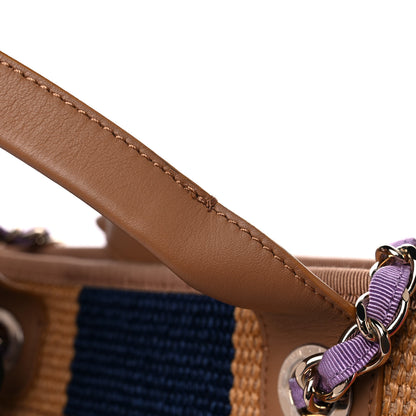 Chanel Straw Raffia Calfskin Striped Medium Deauville Tote Dark Beige Fuchsia Navy Blue 12 of 13