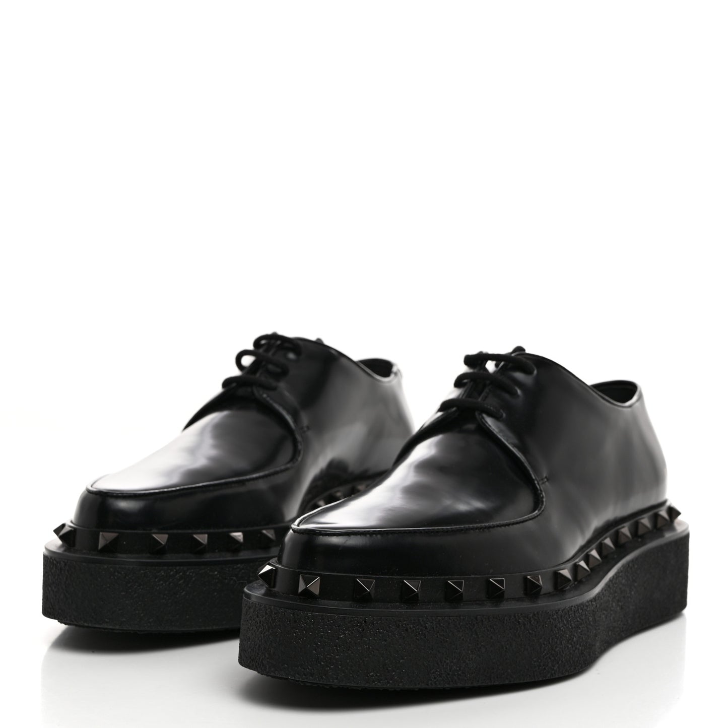 Calfskin Rockstud Womens M-Way Derby Loafers 38 Black