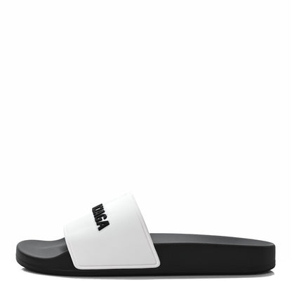 Balenciaga Rubber Womens Logo Pool Slide Sandals 39 Black White 1 of 7