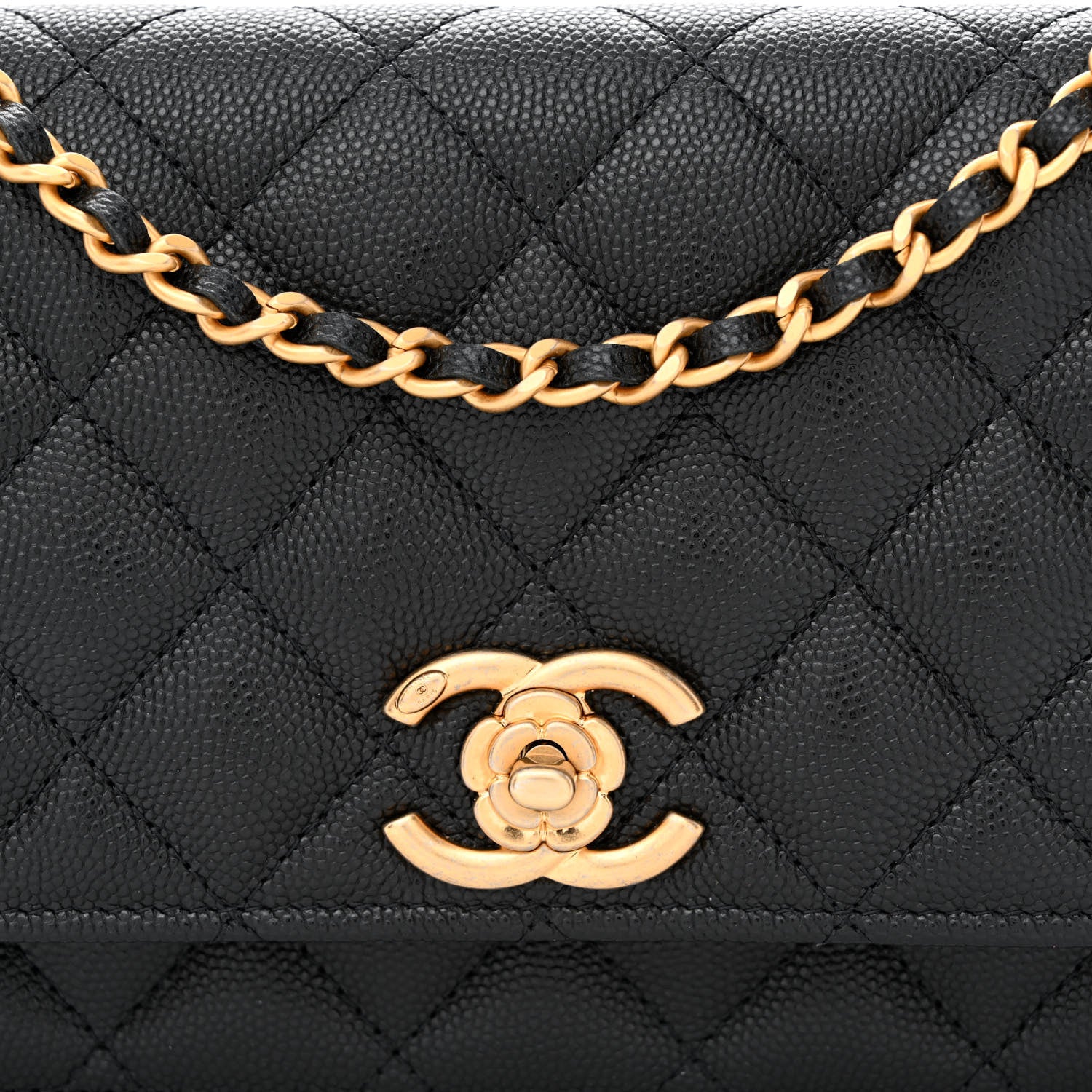 Chanel Caviar Quilted Camellia Wallet On Chain WOC Black 9 of 12