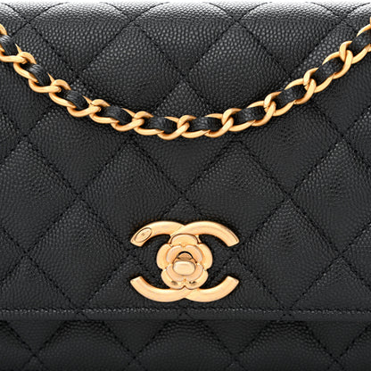 Chanel Caviar Quilted Camellia Wallet On Chain WOC Black 9 of 12