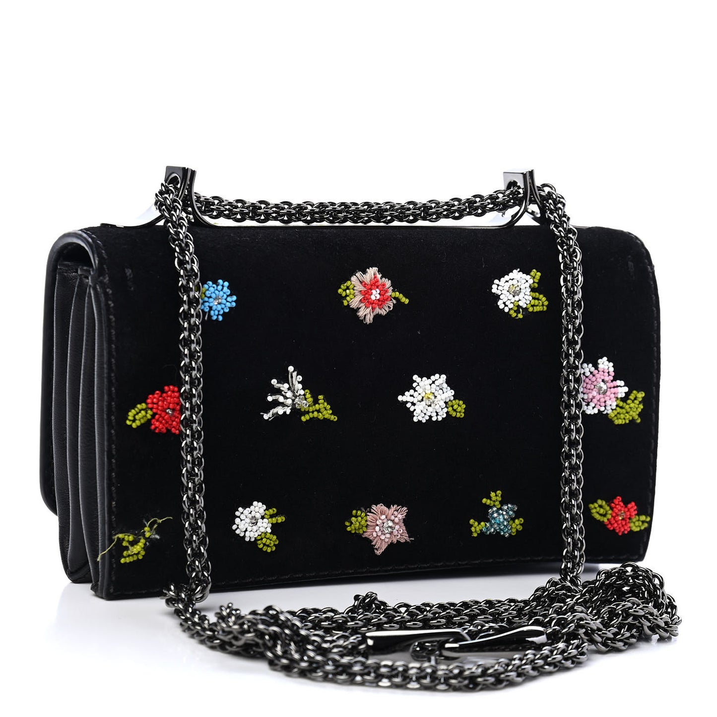 Velvet Embroidered Va Va Voom Shoulder Bag Black