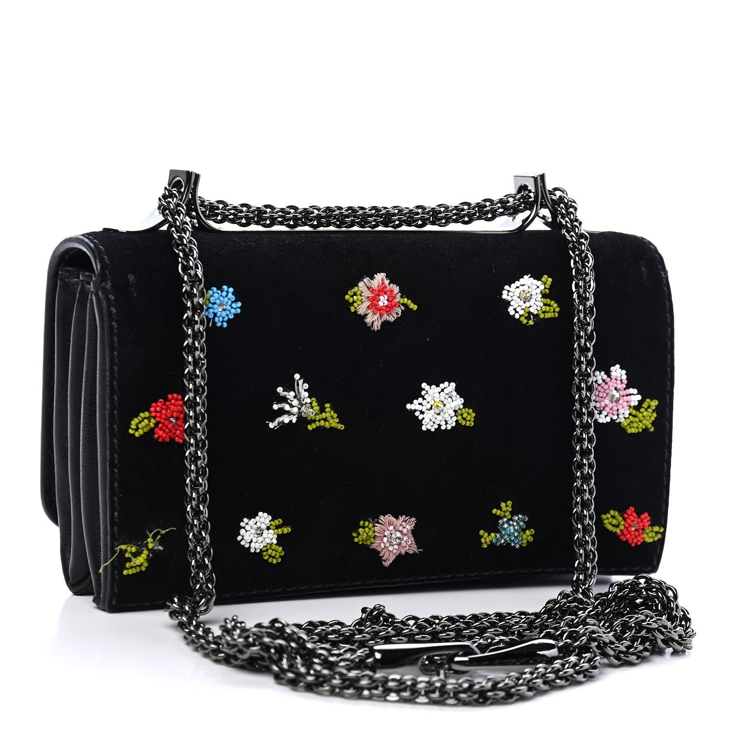 Valentino Garavani Velvet Embroidered Va Va Voom Shoulder Bag Black 2 of 8