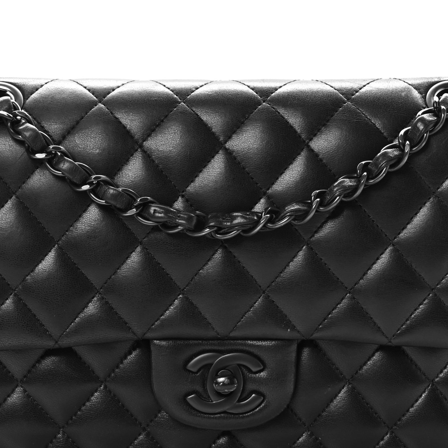 Lambskin Quilted Medium Double Flap So Black