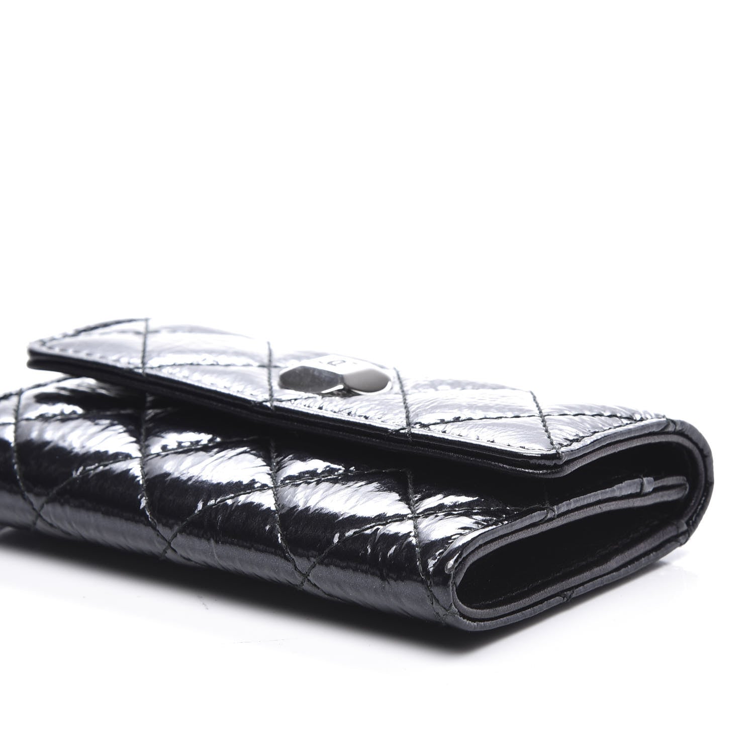 Chanel Distressed Patent Quilted Flap Card Holder Black 6 of 10