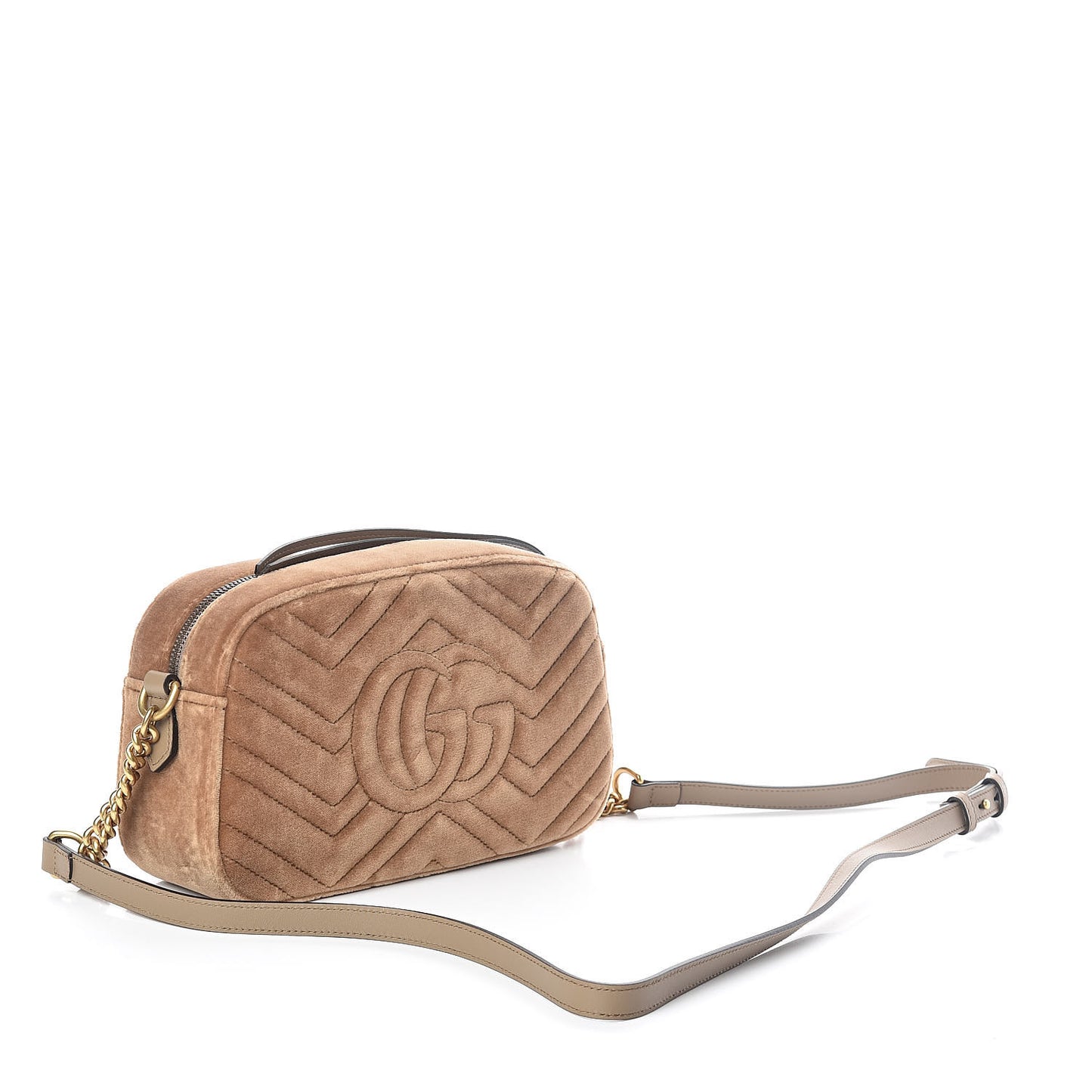 Velvet Matelasse Small GG Marmont Chain Shoulder Bag Taupe