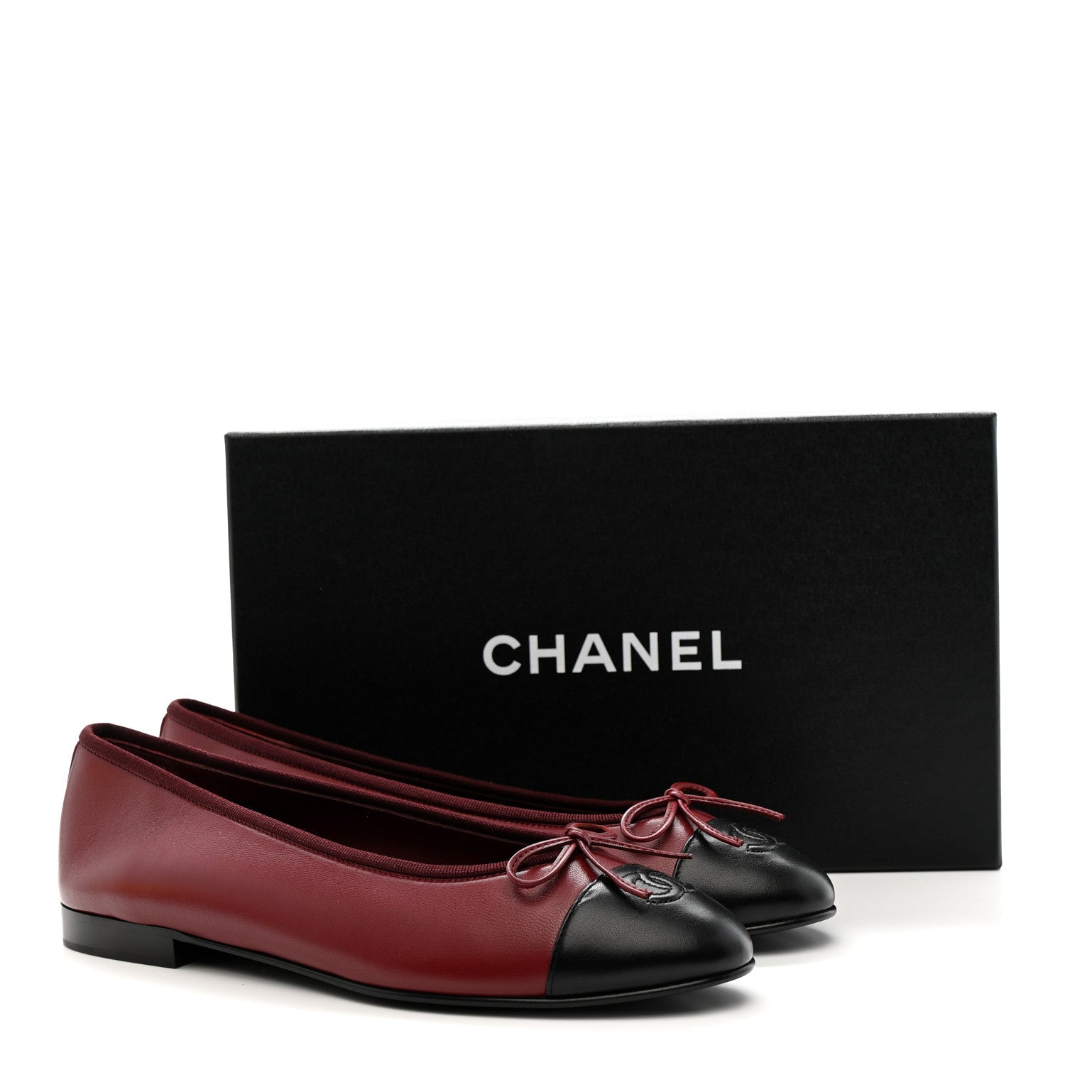 Chanel Lambskin Cap Toe CC Ballerina Flats 40 Burgundy Black 12 of 12