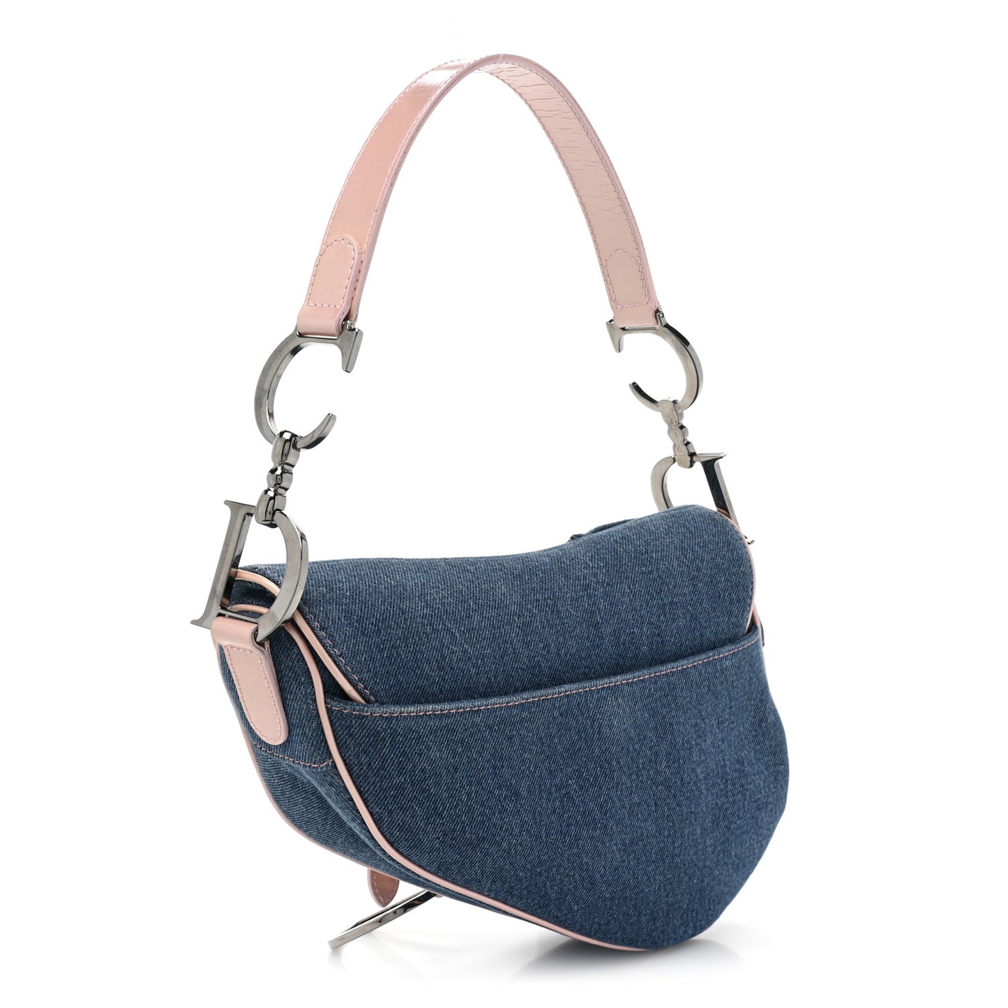 Patent Denim Jeans Saddle Bag Blue Pink