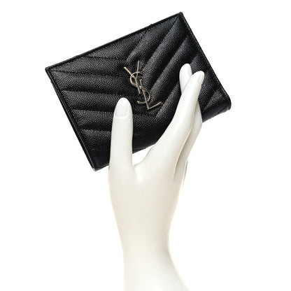 Saint Laurent Grain De Poudre Matelasse Chevron Monogram Zipped Two-Part Wallet Black 2 of 9