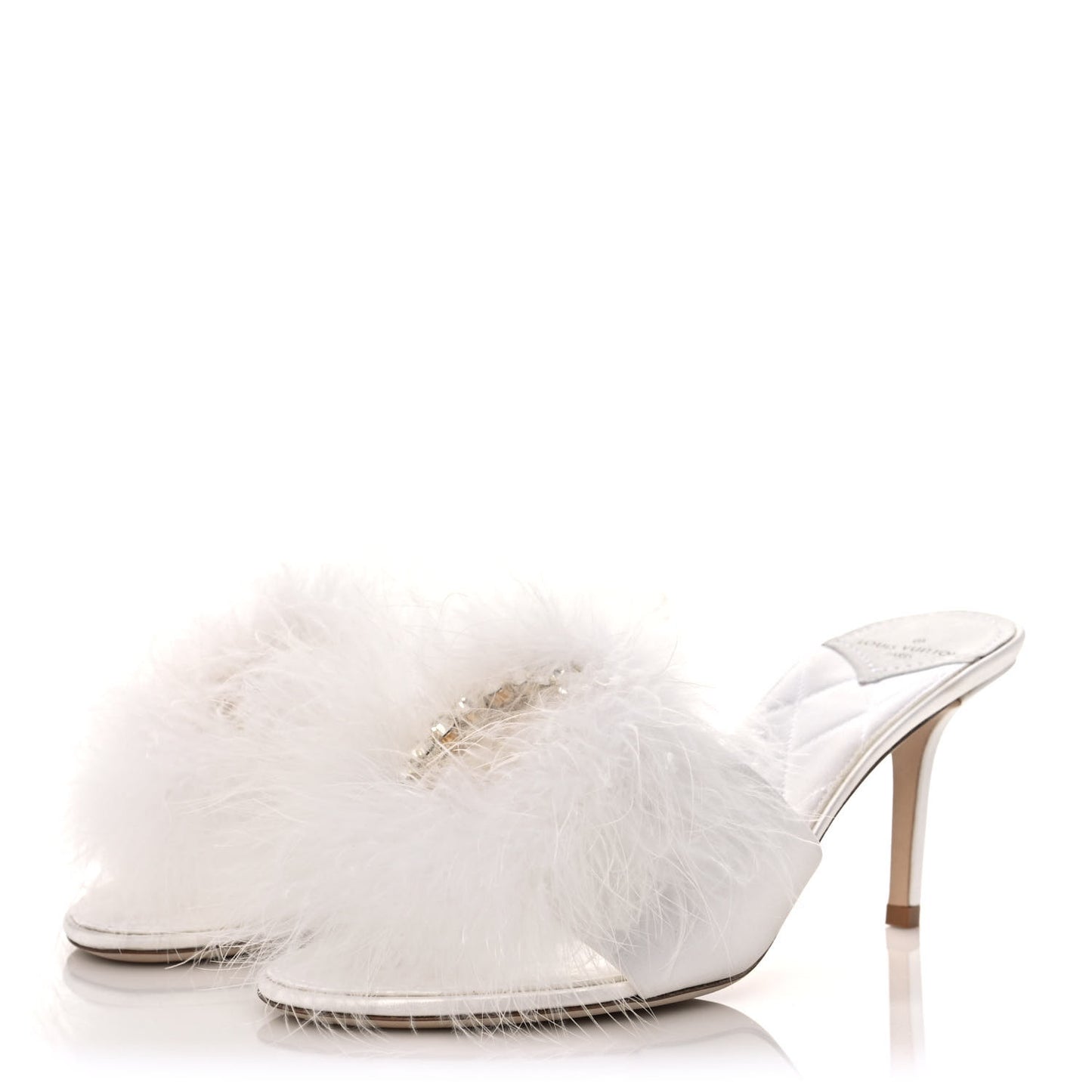 Marabou Crystal LV Marilyn Mule 39 White