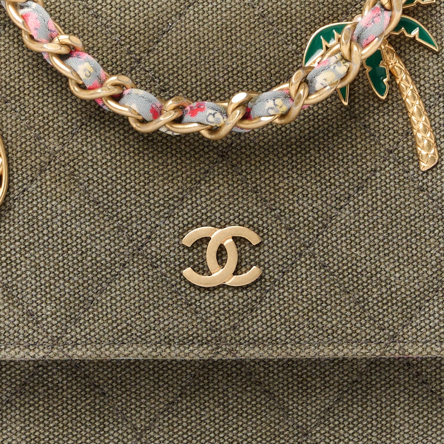 Chanel Canvas Quilted Coco Cuba Charms Wallet on Chain WOC Khaki 8 of 10
