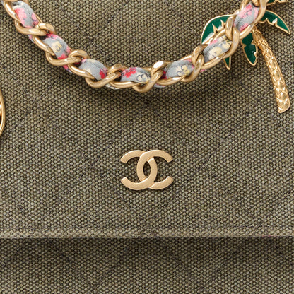Chanel Canvas Quilted Coco Cuba Charms Wallet on Chain WOC Khaki 8 of 10