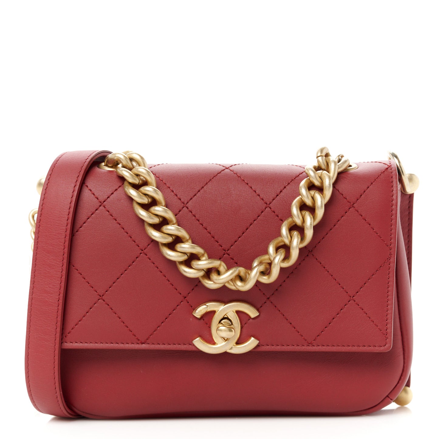 Calfskin Stitched Flap Red