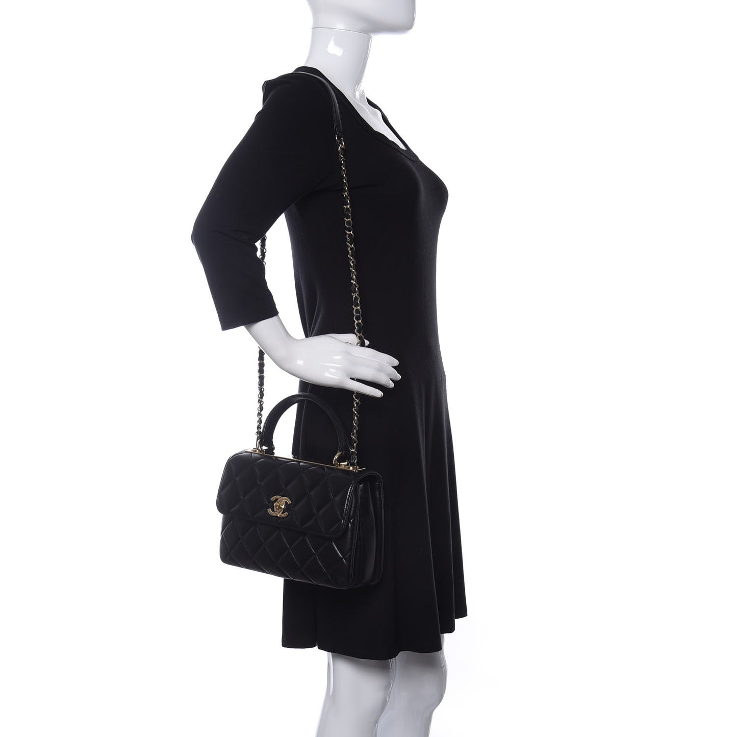 Lambskin Quilted Small Trendy CC Dual Handle Flap Bag Black