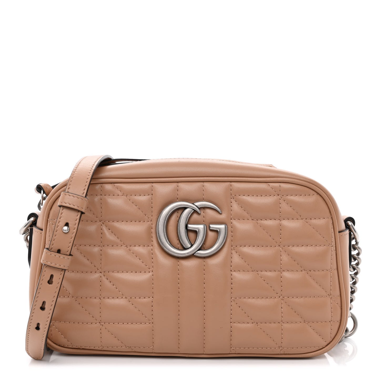 Calfskin Matelasse Aria Small GG Marmont Chain Shoulder Bag Camelia