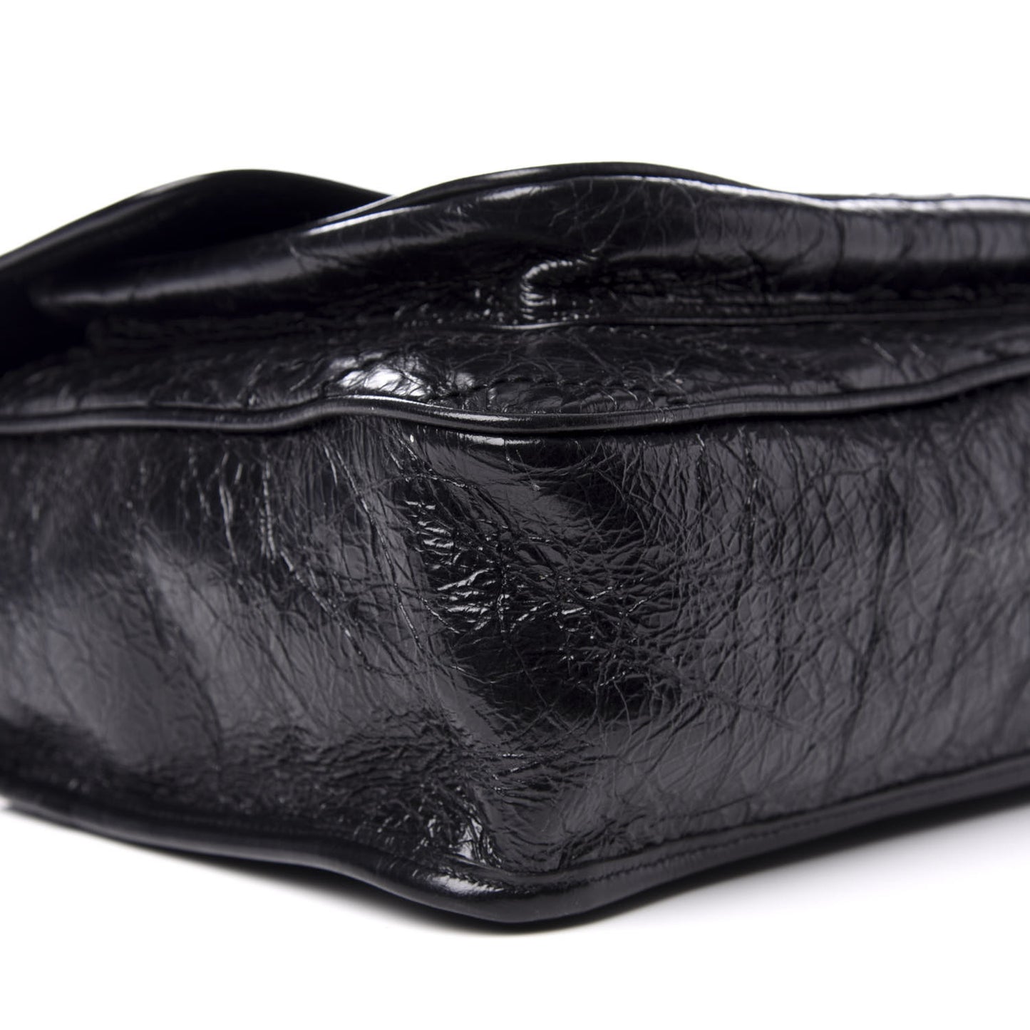 Crinkled Calfskin Matelasse Monogram Large Niki Chain Satchel Black