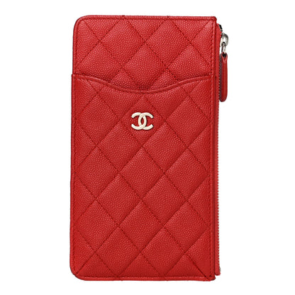 Chanel Caviar Quilted Classic Flat Wallet Pouch Red 1 of 12