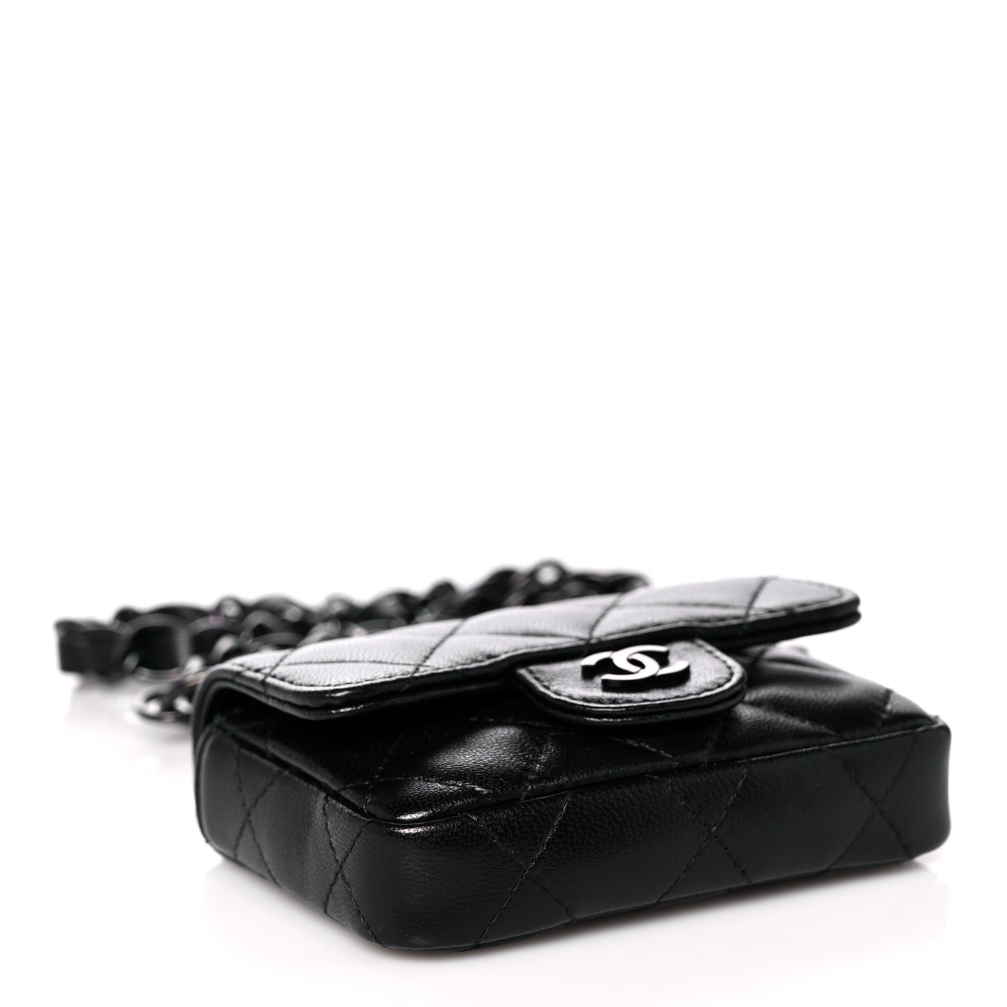 Lambskin Quilted Mini Chain Belt Bag So Black