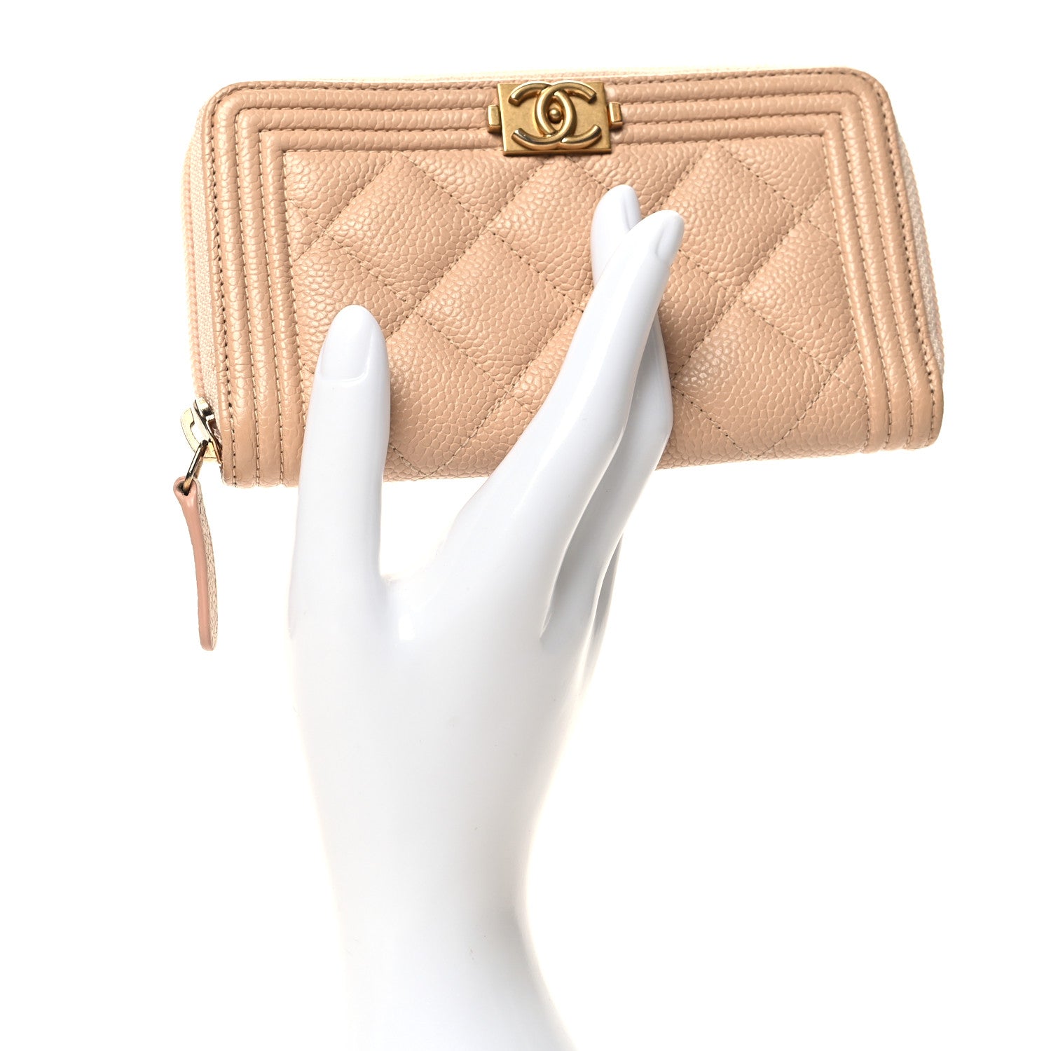 Chanel Caviar Quilted Small Boy Zip Around Wallet Beige 2 of 10