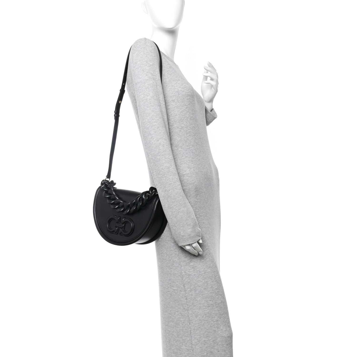 Salvatore Ferragamo Calfskin Aura Shoulder Bag Black 2 of 10