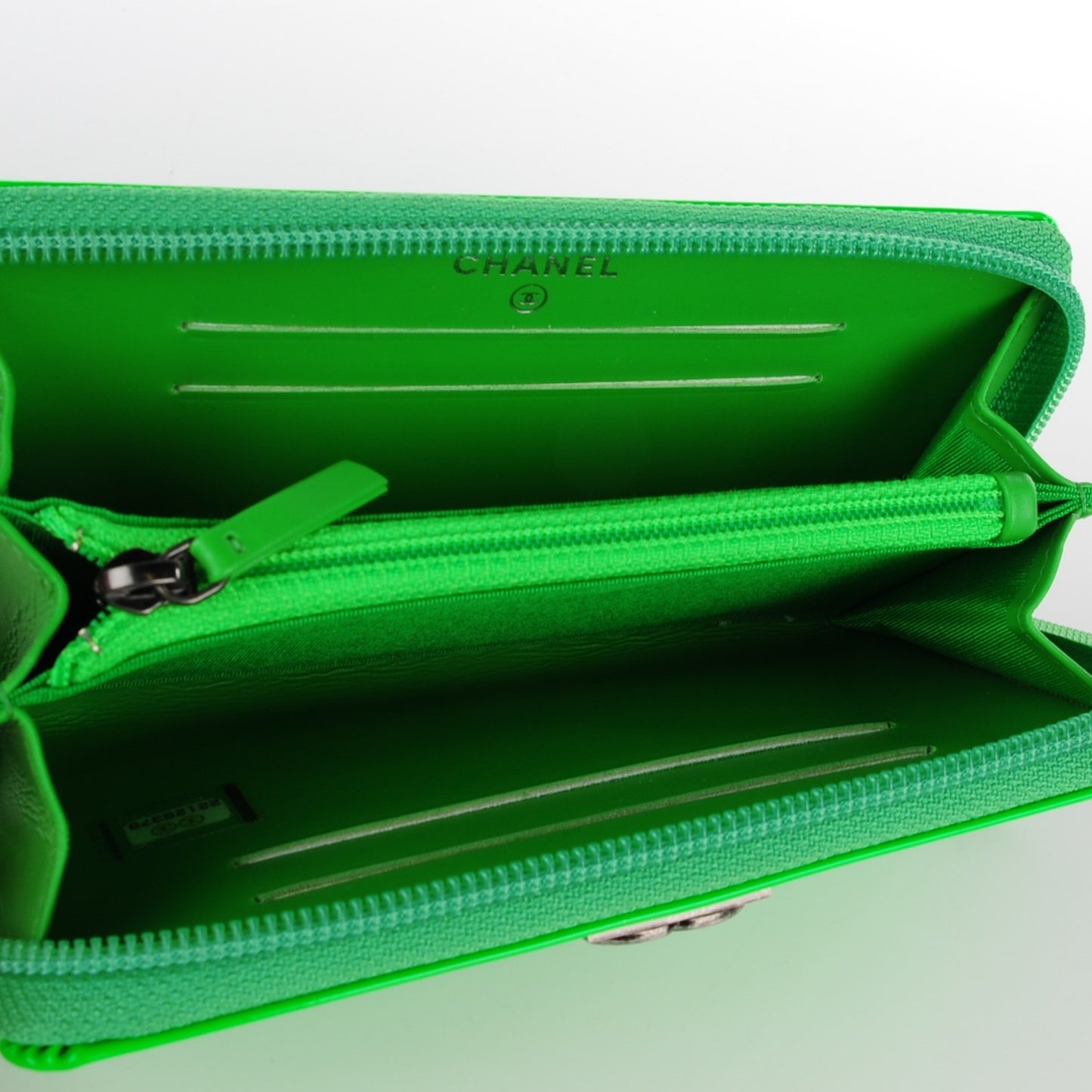 Patent Quilted Small Boy Zip Around Wallet Green