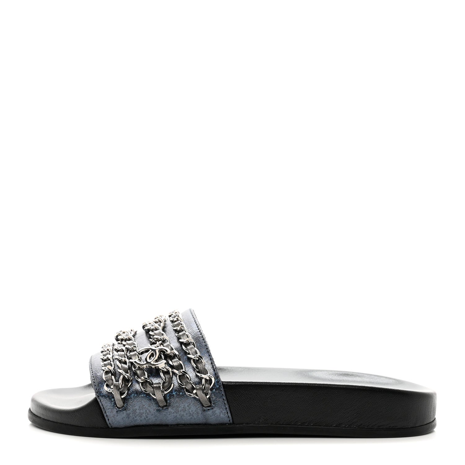 Chanel Fantasy Lambskin Chain Flat Sandals 36 Blue 1 of 11