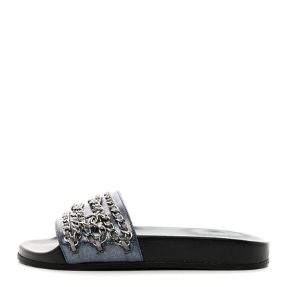 Chanel Fantasy Lambskin Chain Flat Sandals 36 Blue 1 of 11