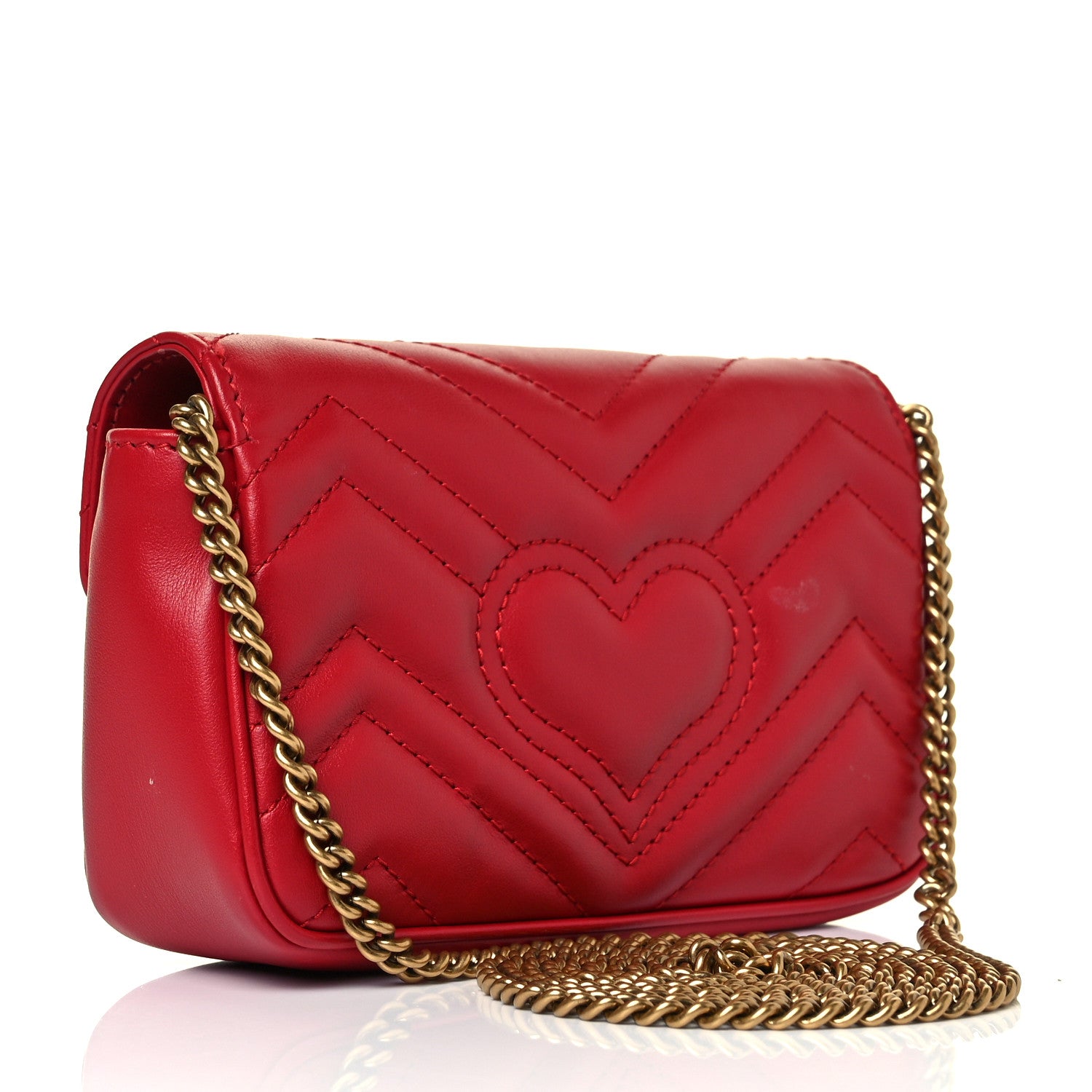 Gucci Calfskin Matelasse Super Mini GG Marmont Shoulder Bag Hibiscus Red 3 of 9