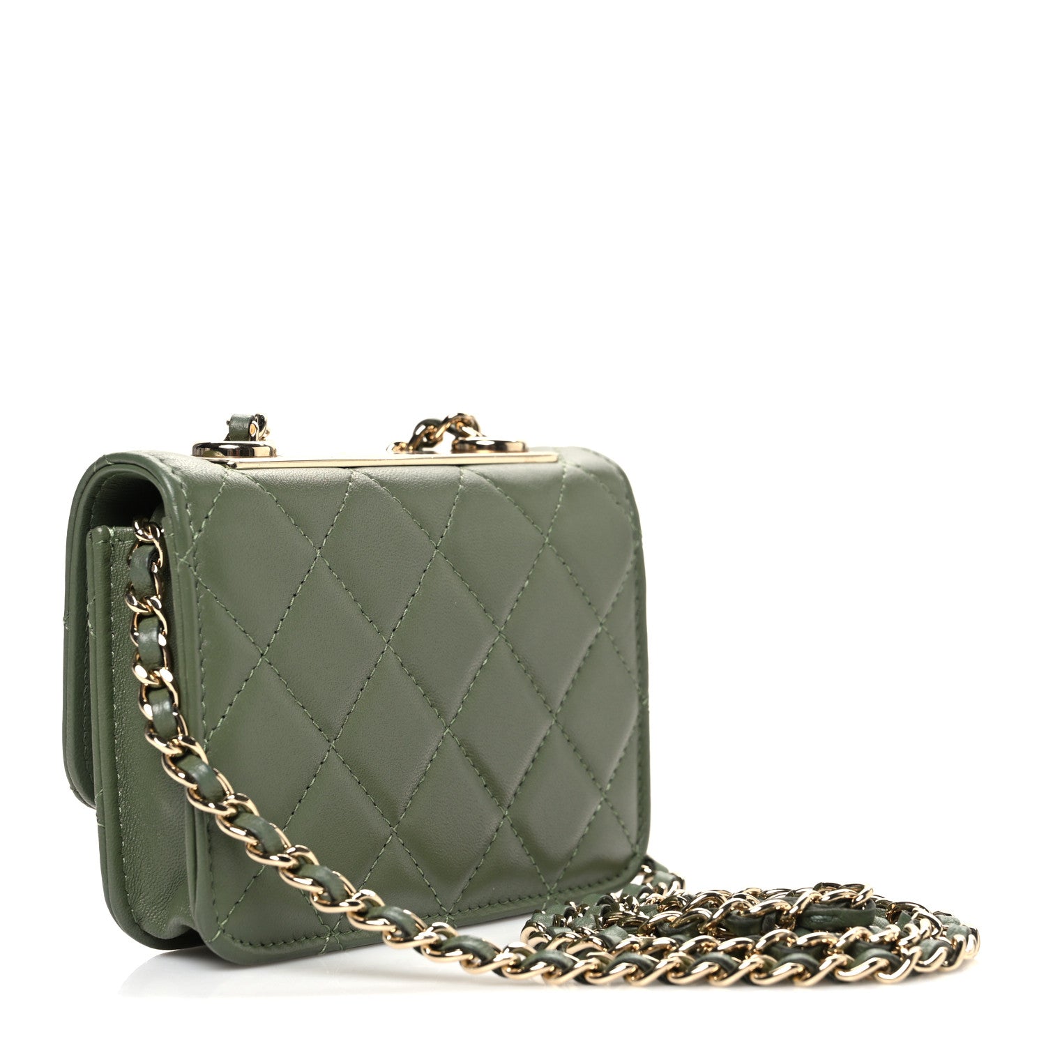 Chanel Lambskin Quilted Trendy CC Card Holder On Chain Green 3 of 12