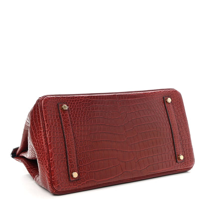 Hermes Matte Porosus Crocodile Swift Grand Marriage Ghillies Birkin 35 Rouge H Bourgogne 4 of 9